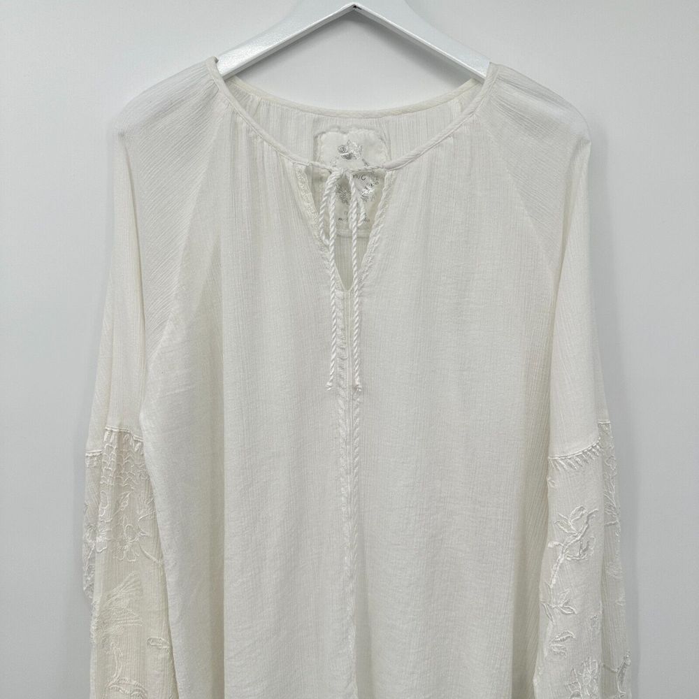 Cino Top Shirt Size XXLarge Embroidered White Long Balloon Sleeve Sheer Blouse - Picture 3 of 14